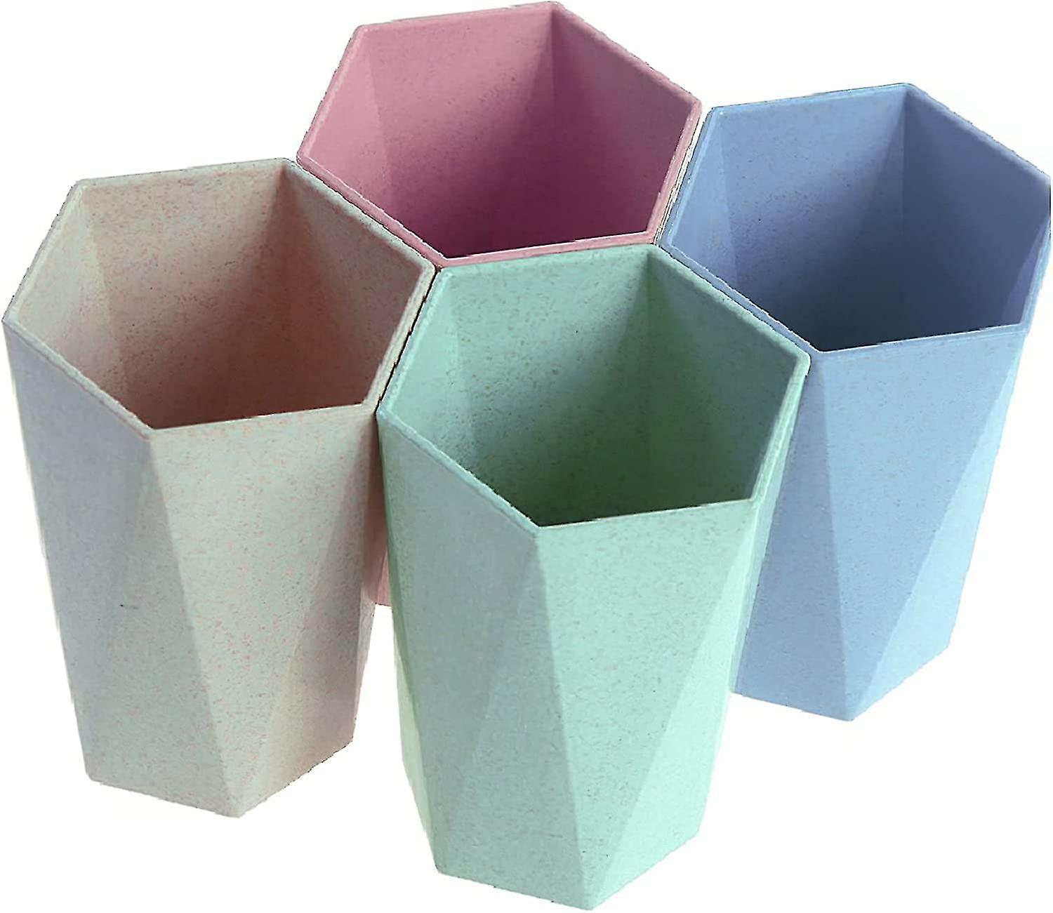 Set Of 4 Toothbrush Cups Geometric Shape Heat Resistant Toothbrush Organizer With Non-slip Texture F