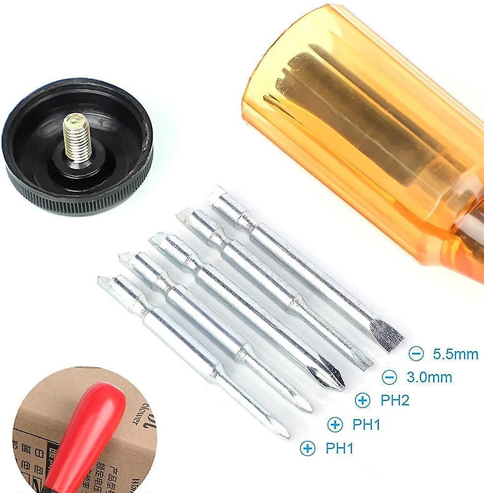 Push Pull Ratchet Screwdriver Adjustment Spiral Ratchet Screwdriver with 5 Replaceable Heads