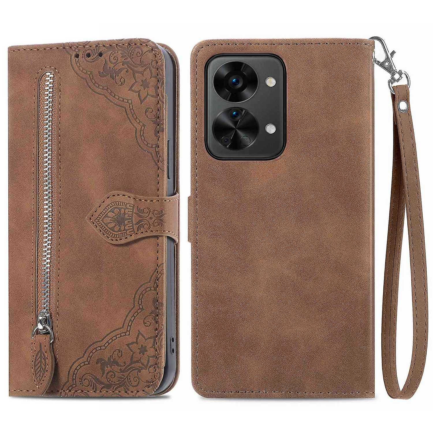 For OnePlus Nord 2T 5G Leather Phone Case Zipper Pocket Design Wallet Shell with Stand