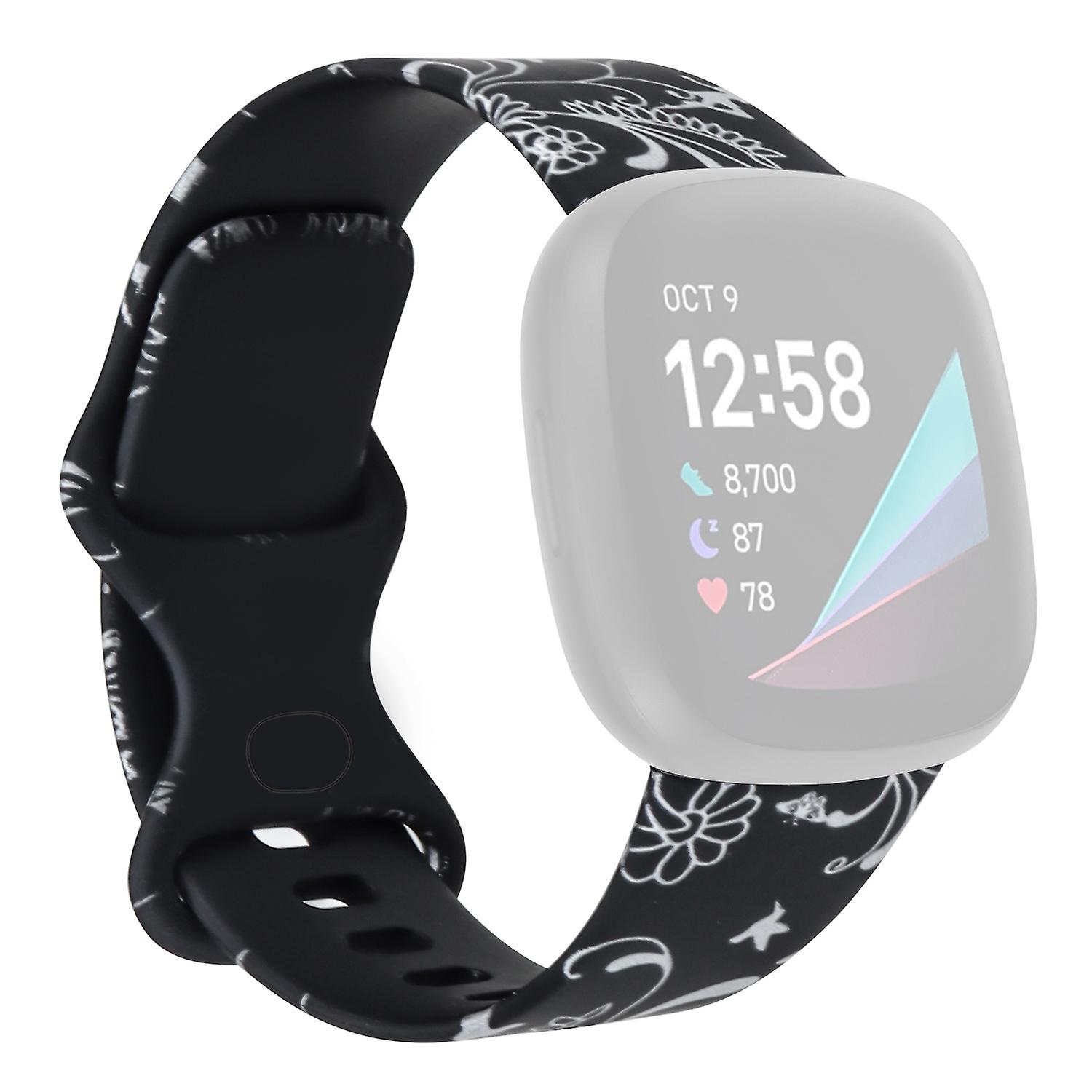 For Fitbit Versa 4/Sense 2 Pattern Printing Silicone Watch Strap Adjustable Wrist Band Replacement