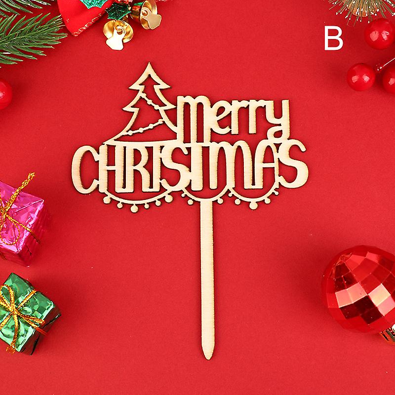 1pc 2024 Merry Christmas Cake Topper Pine Fruit Theme Wooden Plug-in Decor