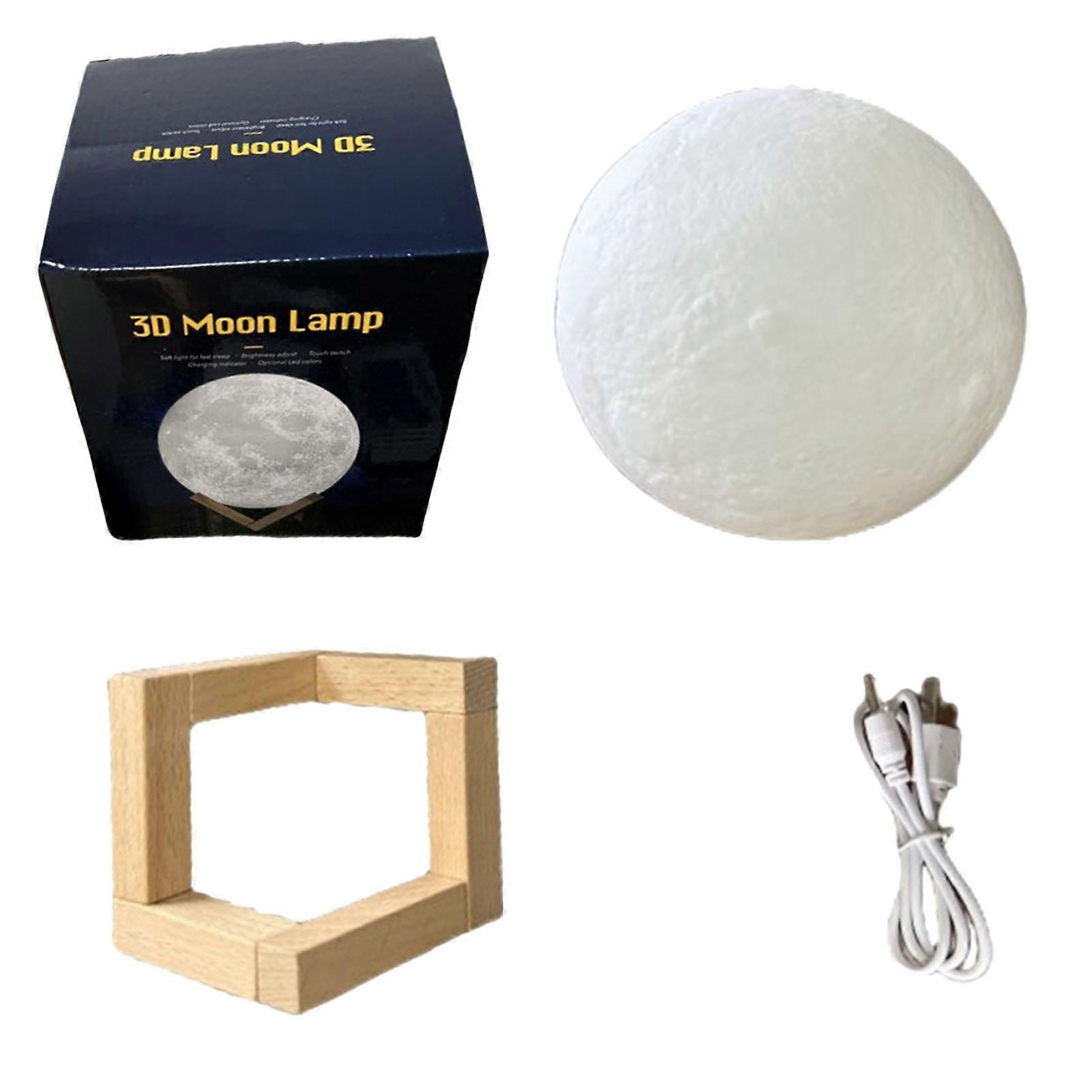 8cm 3D Moon Lamp LED Night Light Touch Control with 3 Color Modes Bedside Table Lamp Wooden Stand Valentines Gift