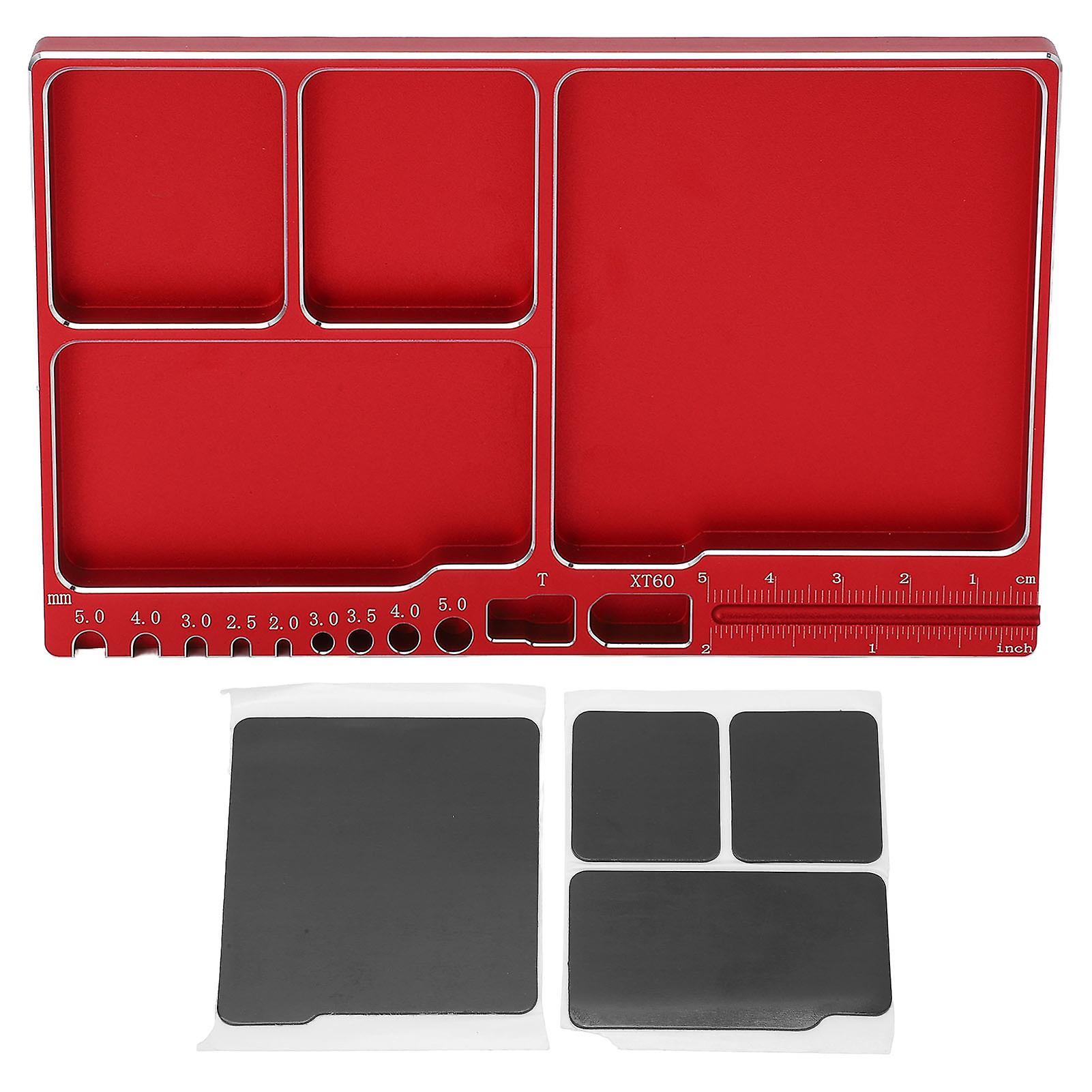 Aluminum Alloy Magnetic Screw Tray, Magnetic Adsorption, Widely Used Magnetic Parts Tray with Magnetic Pad for RC Vehicle Repair, Red
