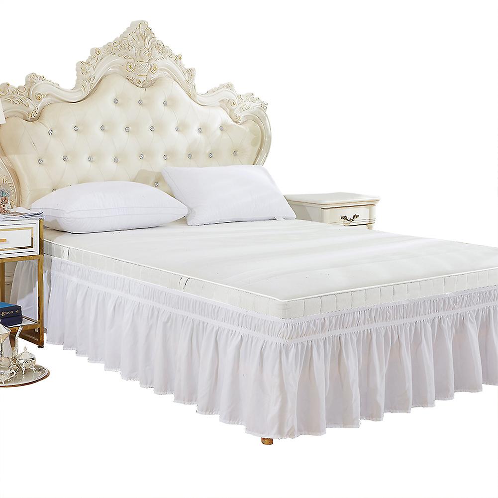 Elastic Polyester Bed Skirt Ruffle Easy Fit Spread Cover Elastic Bed Skirt (Queen)