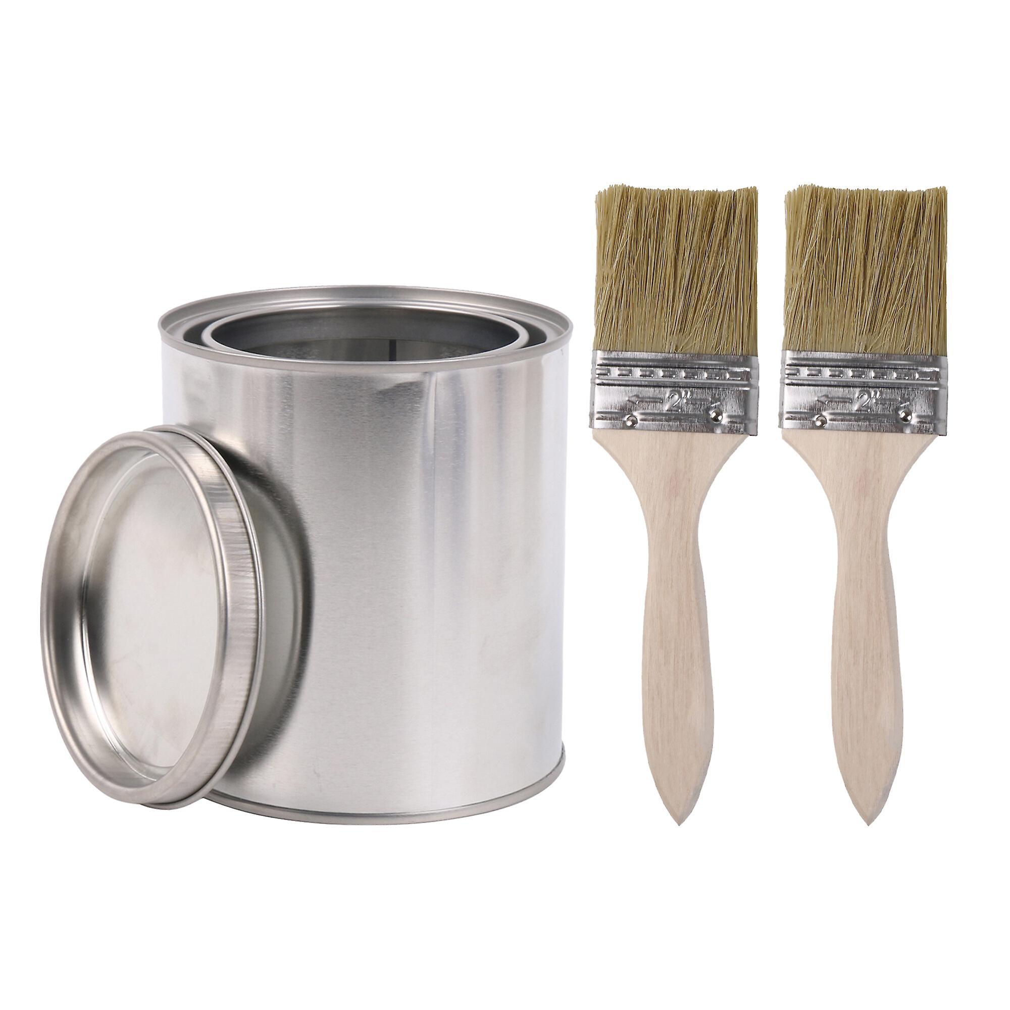 2 Pcs Thin Wooden Painting Brush 2 Inch with 2 Pint Size Unlined Can Kit
