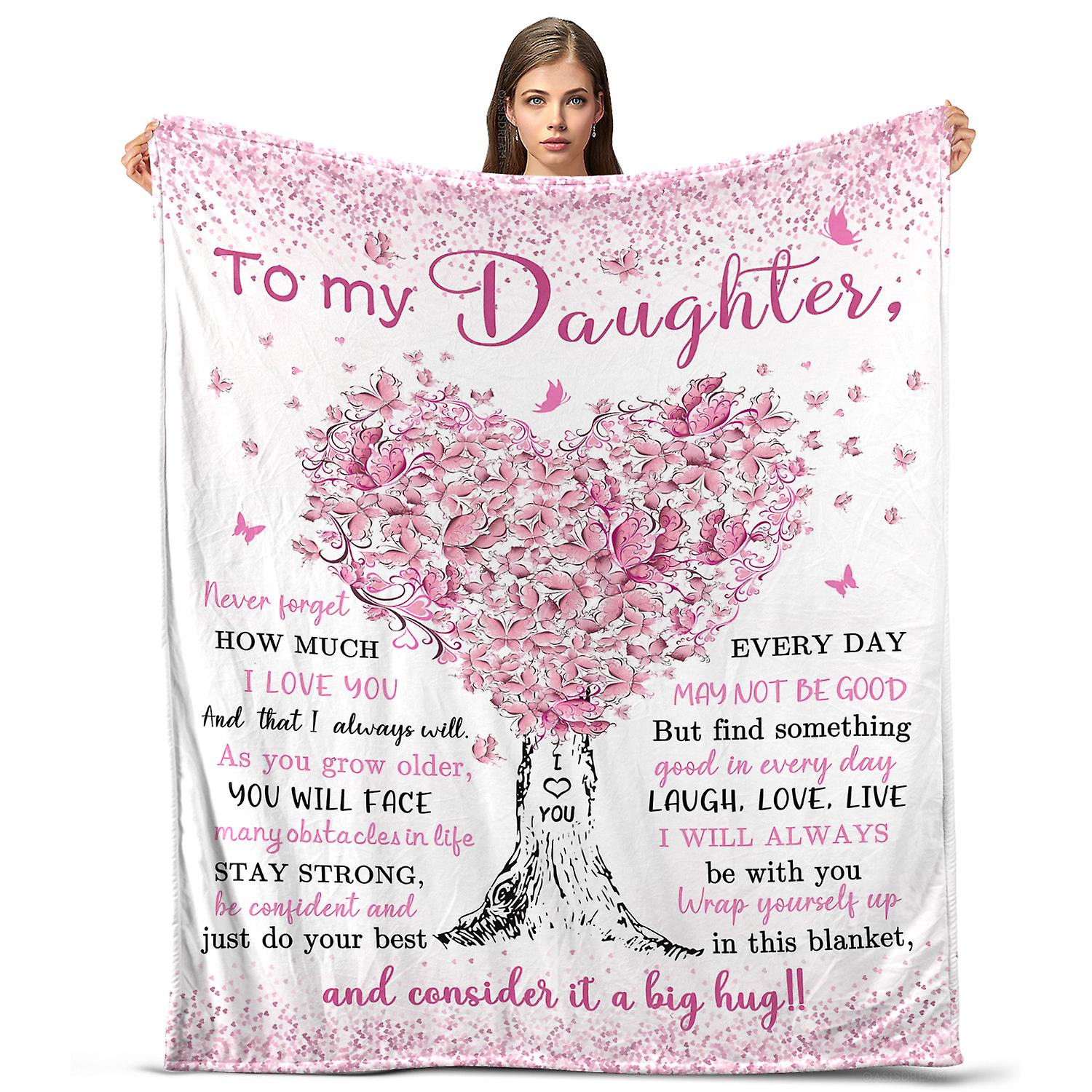 Oasisdream Pink Lightweight and Smooth Blanket for Daughter with Never Forget How Much I Love You Print