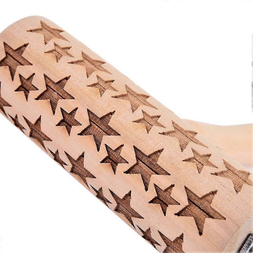 Snowflakes Elk Printing Rolling Pin Engraved Rolling Pin Hand Held Wooden Baking Tool