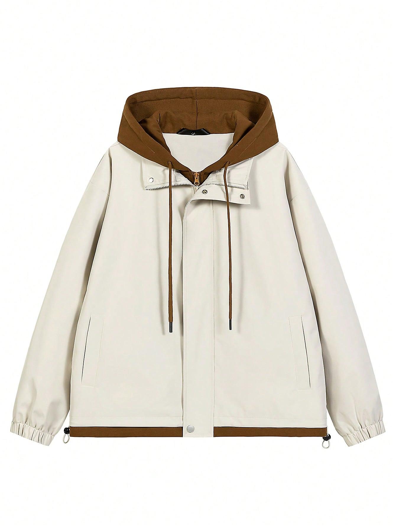 Men Colorblock Drawstring Hooded Jacket