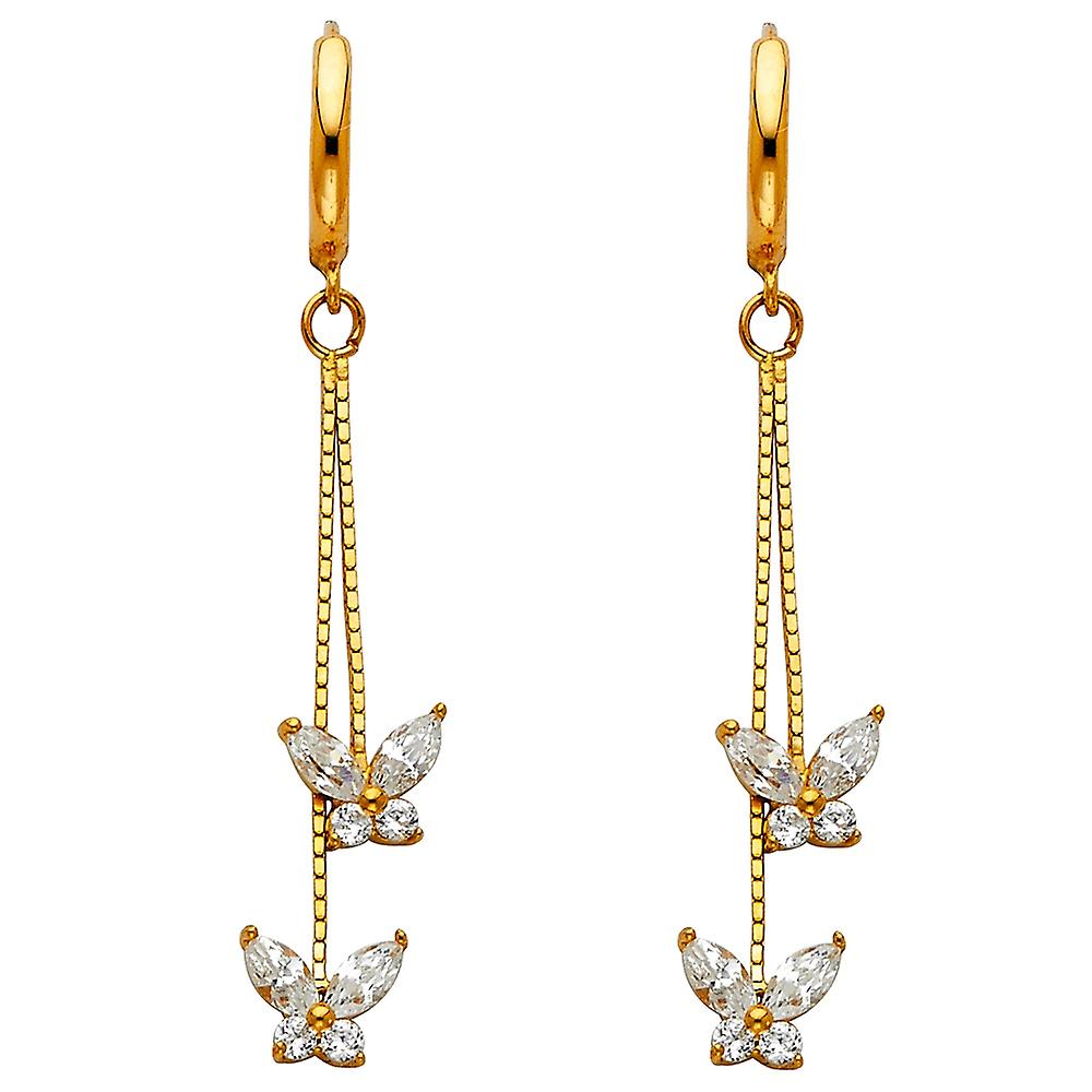 Boucles d’oreilles en or jaune 14 carats en zircone cubique Dangle boucles d’oreilles 8 x 35 mm pour femmes - 2,5 grammes