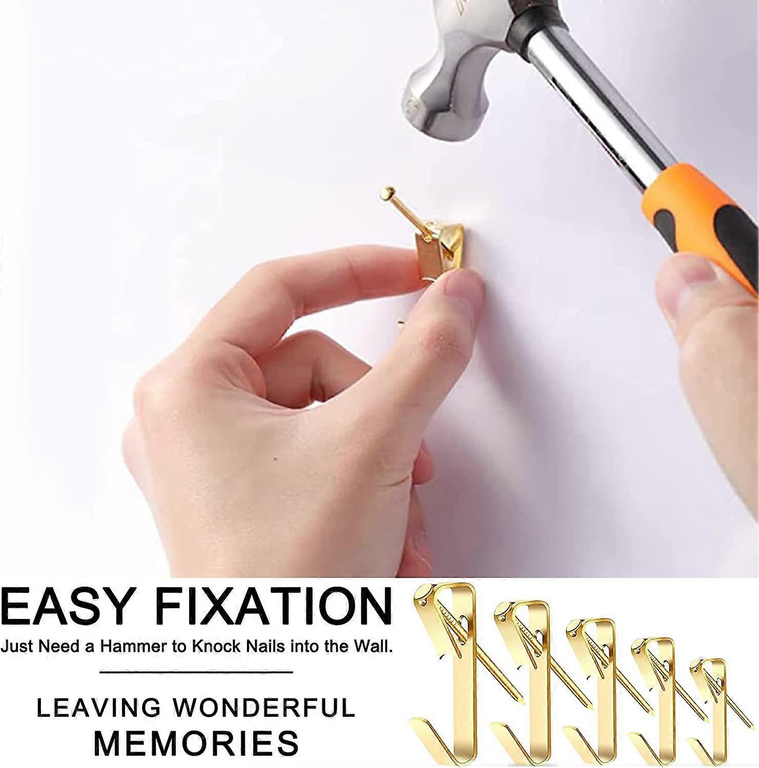 136 pieces hooks 5 sizes picture hanging Kit included 10 / 20 / 30 / 50 / 100 hooks with nails Gold + silver white total 2 boxes