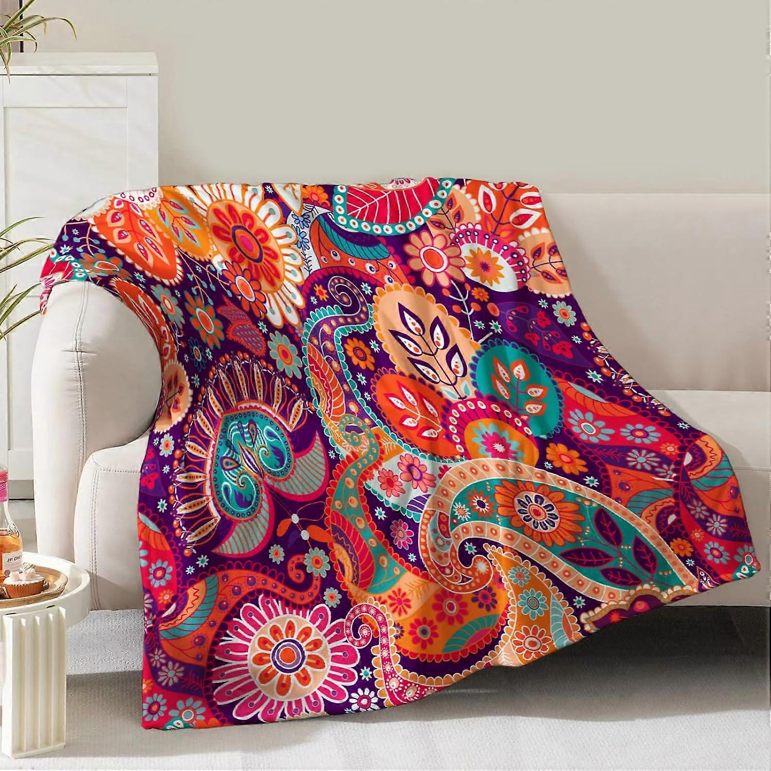 Boho Blommig Filt Presenter för Kvinnor Flickor Mamma Fru Mors dag Jul Födelsedag Presenter Färgglada Bohemisk Blomma Rustik Inredning Sovrum Vardagsrum 