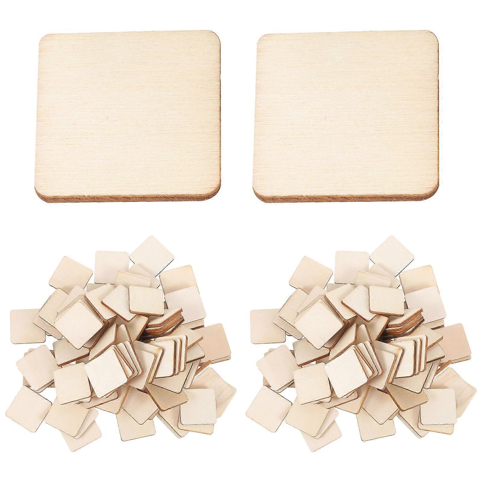 300 Pcs Square Wood Slices Blank Wood Pieces Unfinished DIY Plaque for Painting Art Crafts 25MM
