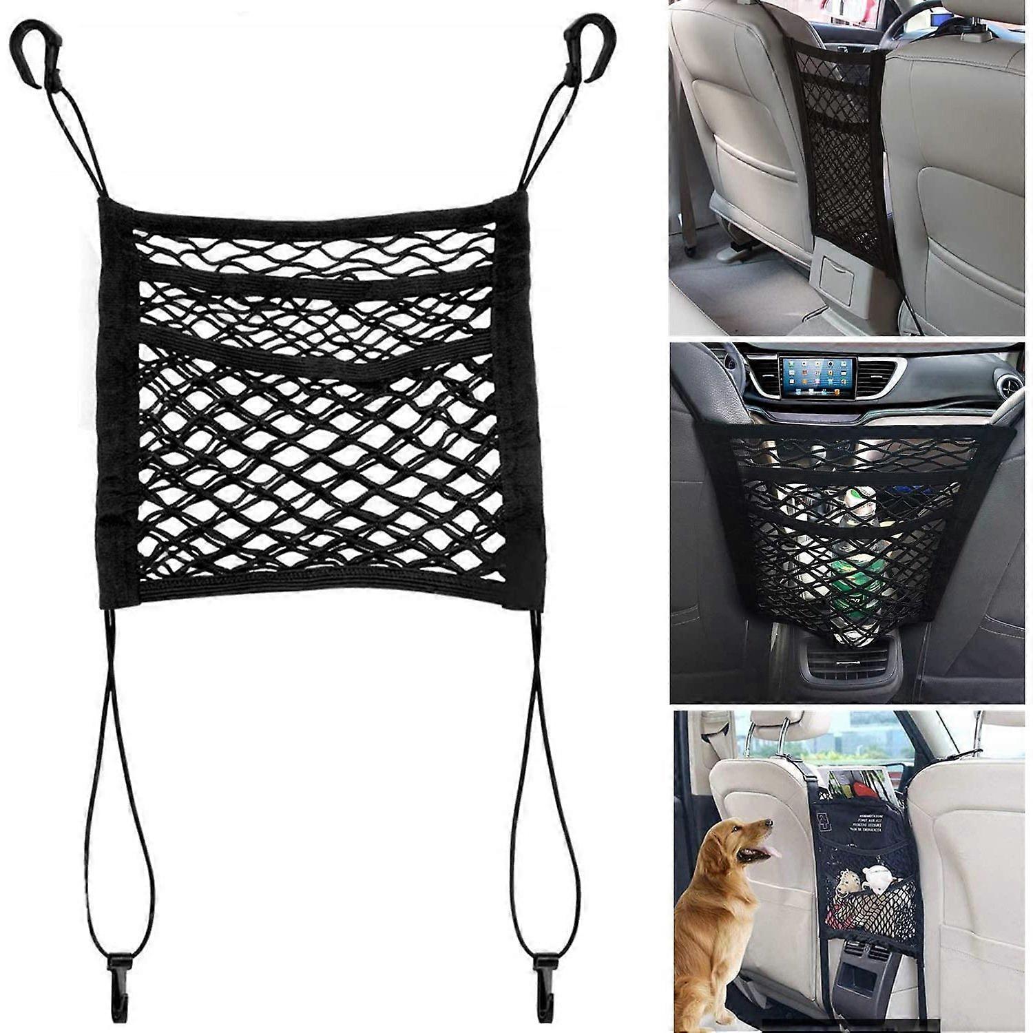 3-layer Car Storage Net Bag Between Seats Car Divider Pet Barrier Elastic Mesh Bag Organizer