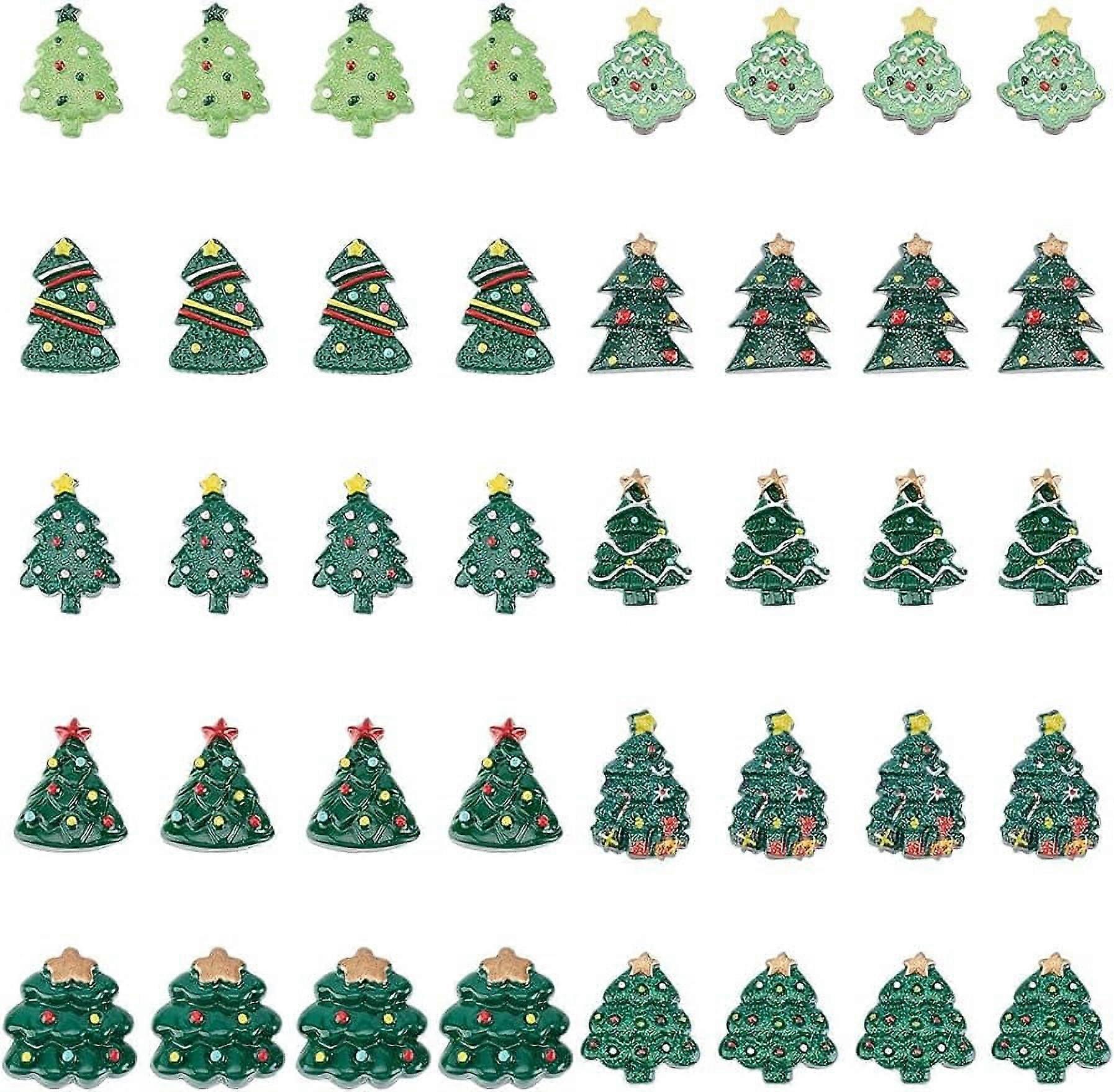 50pcs Christmas Resin Cabochons 10 Styles Christmas Tree Flatback Embellishments Xmas Flatback Charms Miniature Ornaments Decorations for Phone Case H