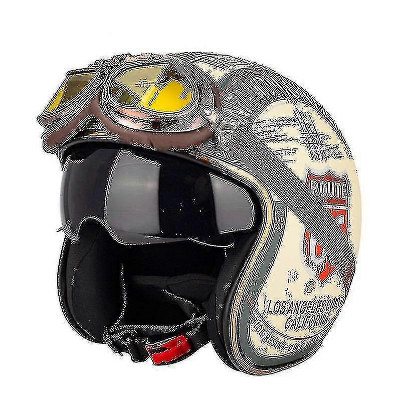 Kaski motocyklowe retro dla dorosłych z otwartą twarzą 3/4 z goglami i osłoną przeciwsłoneczną (żółty 66)-Yvan