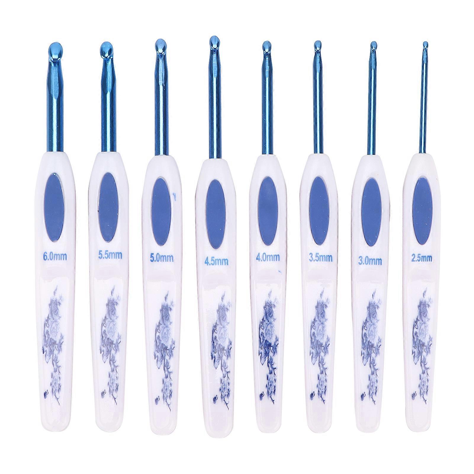 Crochet Hooks 8 Pcs Soft NonSlip Good Grip Knitting Needles Set with Mark for Weaving Home Use(Blue and White Porcelain Pack of 8 )