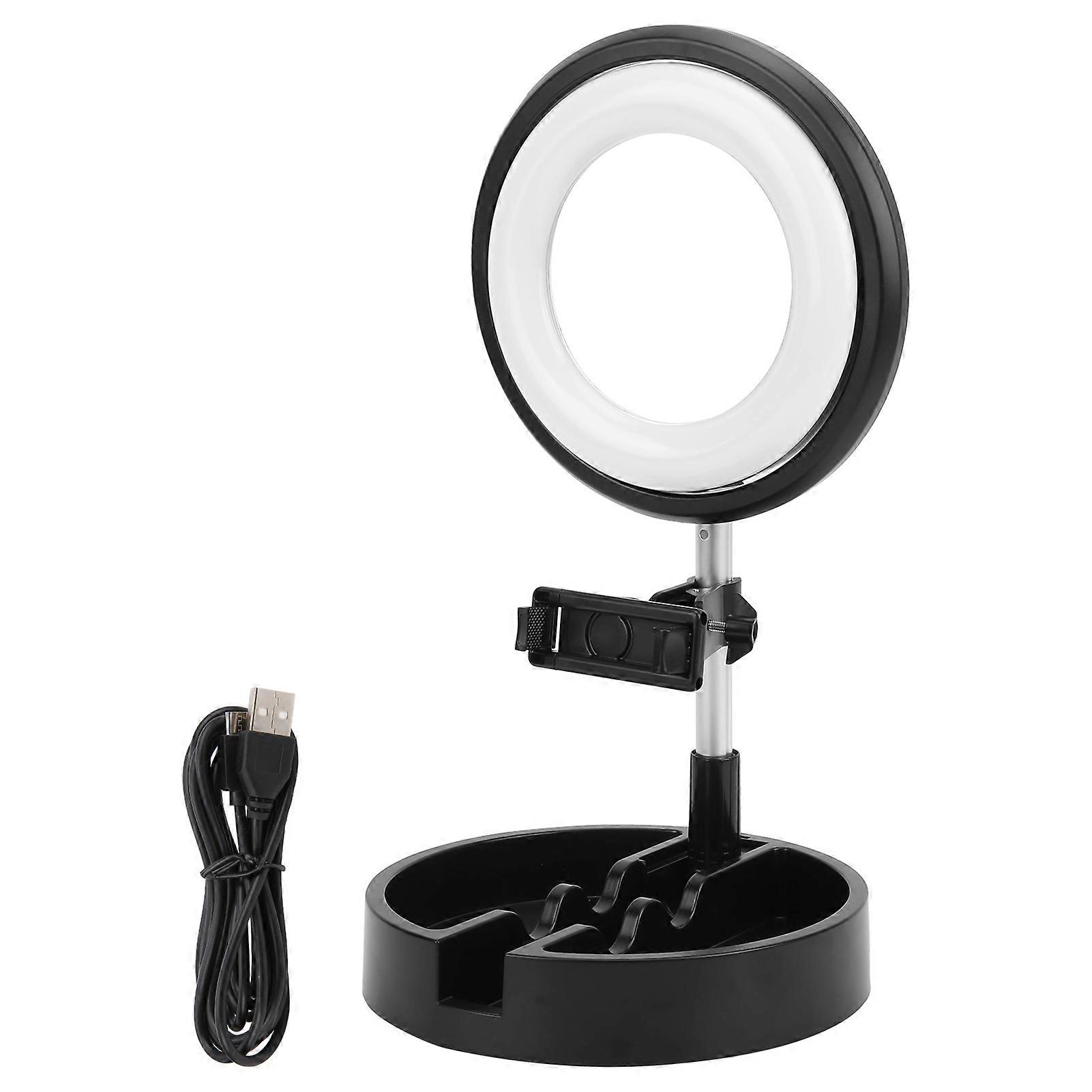 Foldable LED Fill Light Video Ring Light with Mirror and Phone Clip for Live Streaming