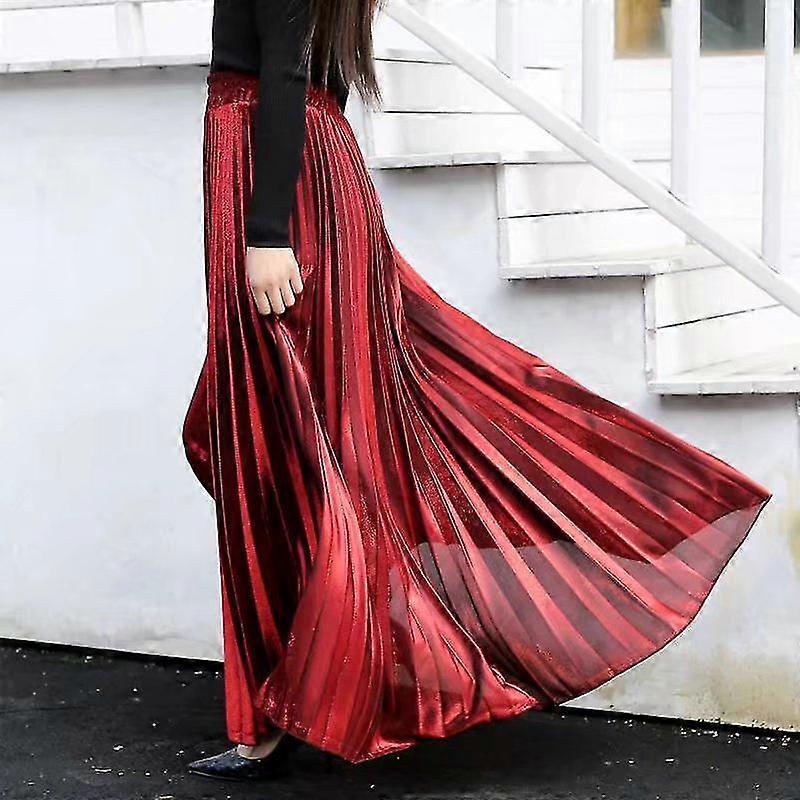 Chartou Women's Metallic Gold Pleated Maxi Skirt – Shimmer Accordion Long Skirt