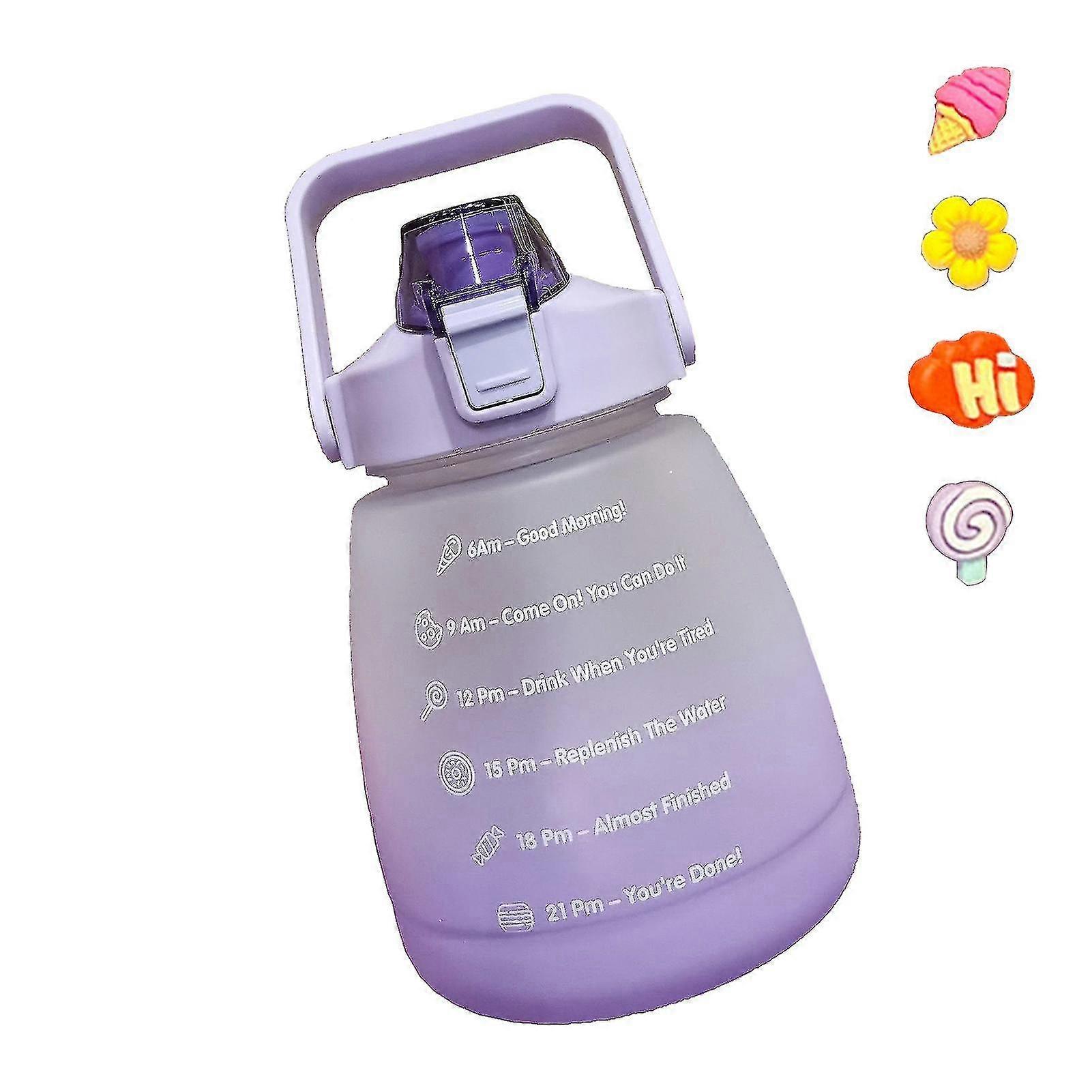 Students Water Bottle With Straw Time Markings Cute Sticker School
