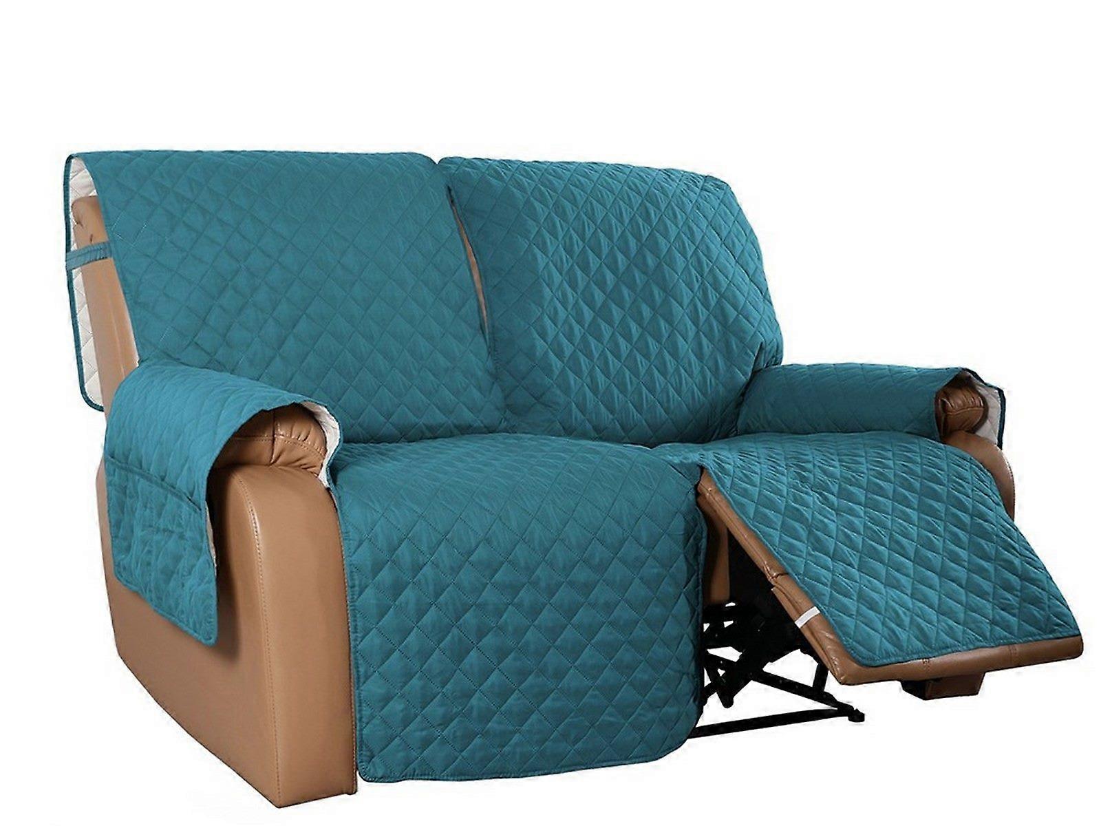 2 Seater Water Resistant Split Recliner Cover Sofa Couch Slipcovers Blue