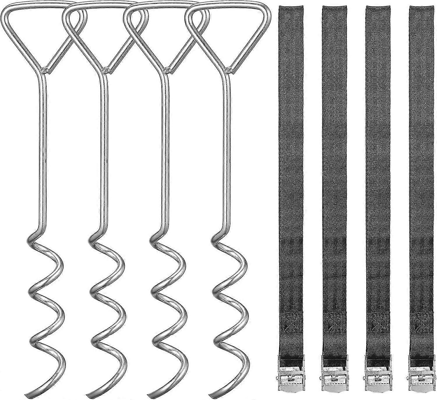 Oline Anchor Kit, Set Of 4 Duty Galvanized Oline Stakes, With Adjable Ratchet S And Metal Le, Length Approx. 40cm
