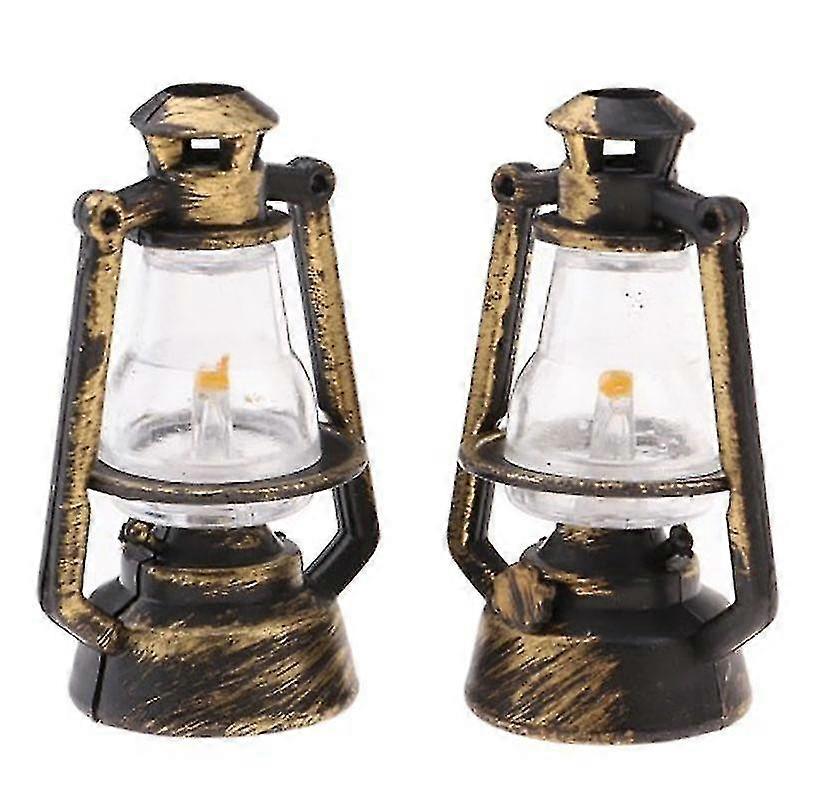 2 Pieces 1:12 Doll House, Mini Model Play House Toy Diy Props Distressed Color Plastic Kerosene Lamp Starlight