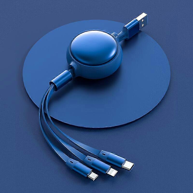 Multi-charging Cable, 3-in-1 Charging Cable, Retractable Usb Cable, Fast Charging Cable, One-to-three Data Cable-blue