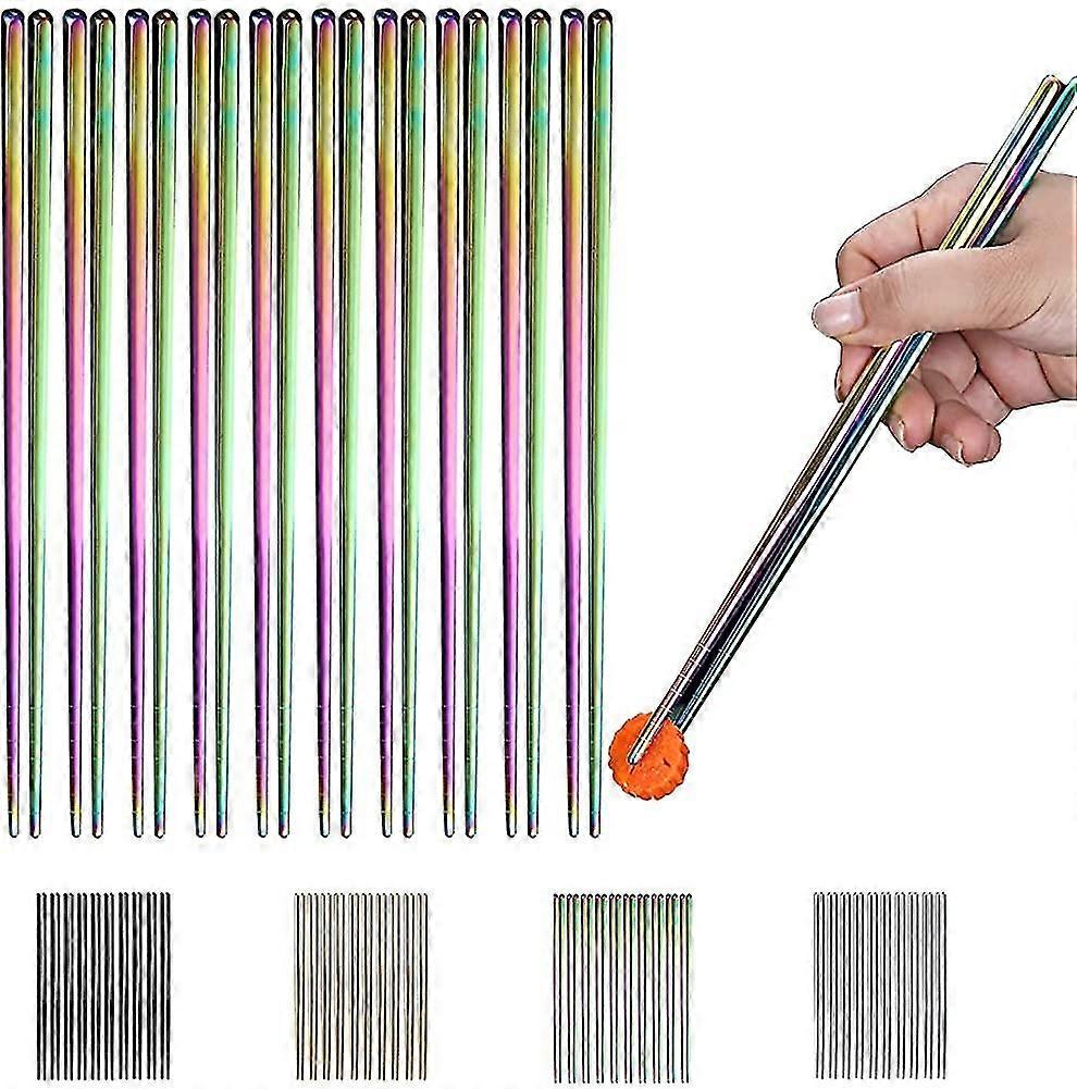 Chopsticks 10 Pairs Reusable Chopsticks, Titanium Gold Plating Stainless Steel