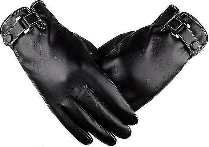 Men's Touchscreen Texting Black Soft Leather Gloves Winter Warm Driving Cashmere Lining2pcsblack