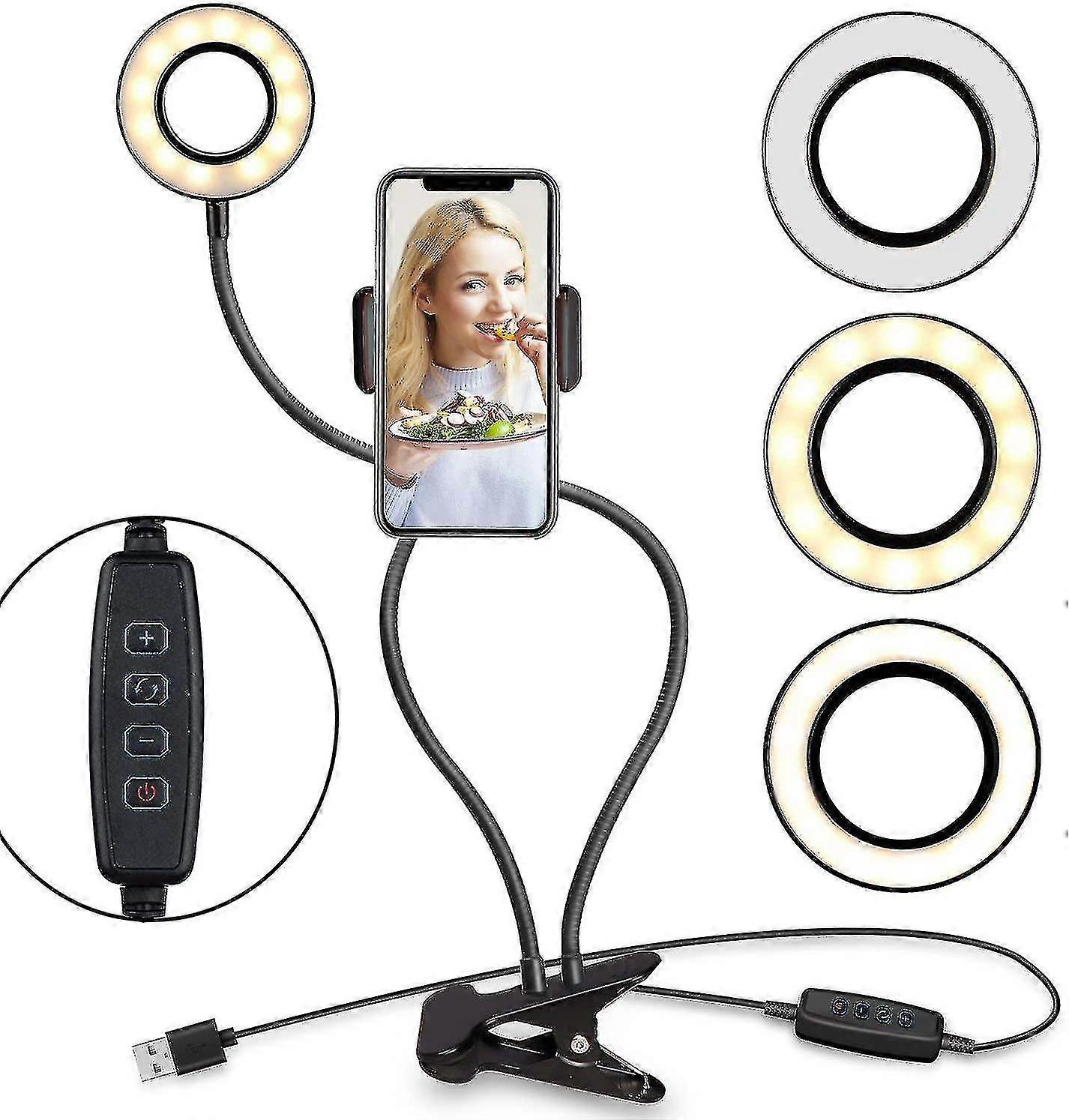 Selfie Ring Light Phone Holder Braço Flexível Stand Gooseneck Mount Live Streaming Bracket