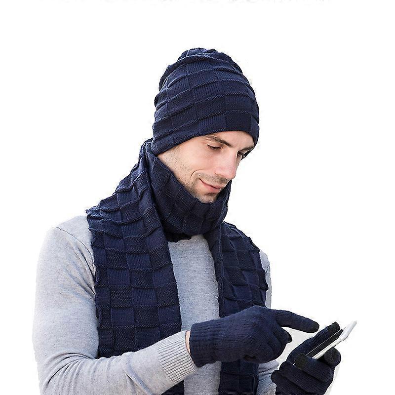 Knitted Three-piece Unisex Solid Color Warm Pullover Wool Hat Scarf Gloves Set
