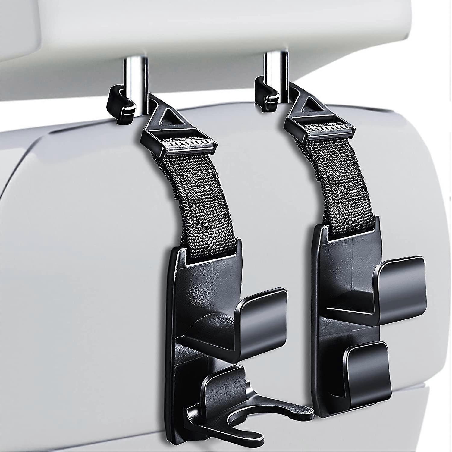 Magic Headrest Hooks for Car, Behind Over the Seat Hook Hang, Black, 4Pack