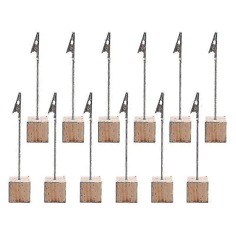 12 Pcs Place Cards Holder Picture Note Clip Holders Round Base Wooden Clips