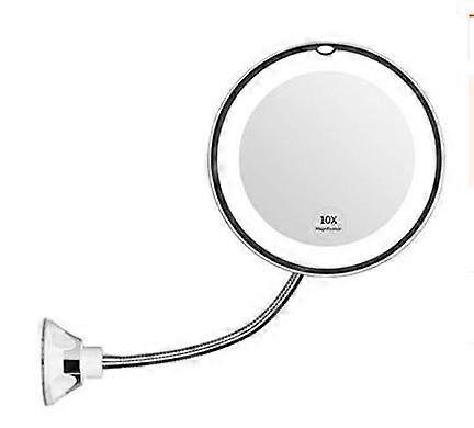 Flexible Gooseneck 11.5" 10X Magnifying LED Lighted Mirror Illuminated ,Bathroom Vanity Mirror with Strong Suction Cup