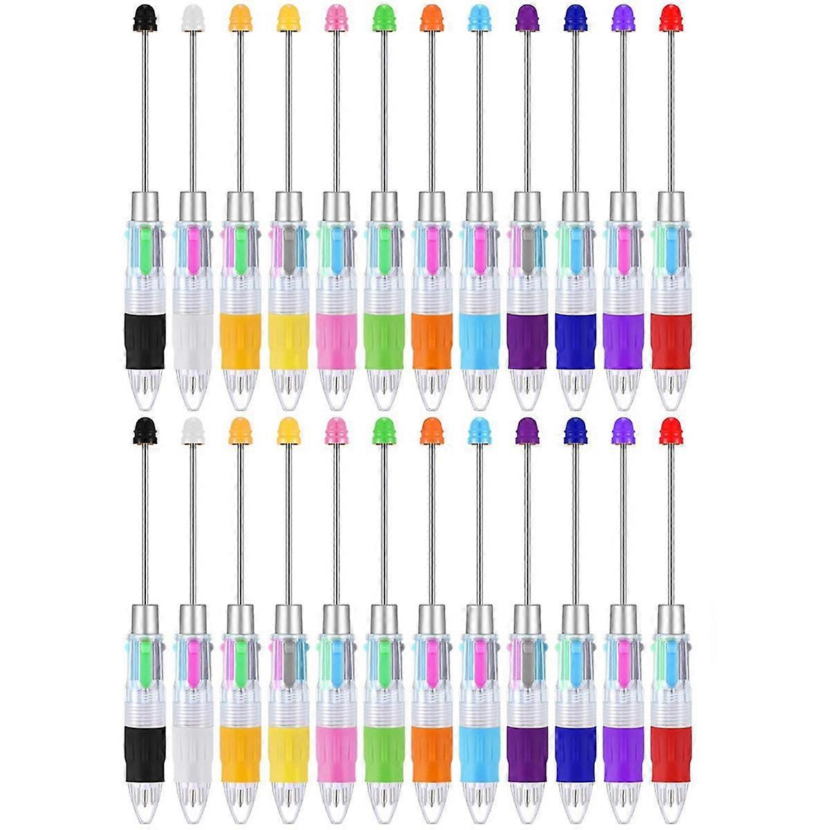 24 Pcs Multicolor Beadable Pens 4-in-1 Colored Beads Pen Retractable Ballpoint Pens for DIY Making