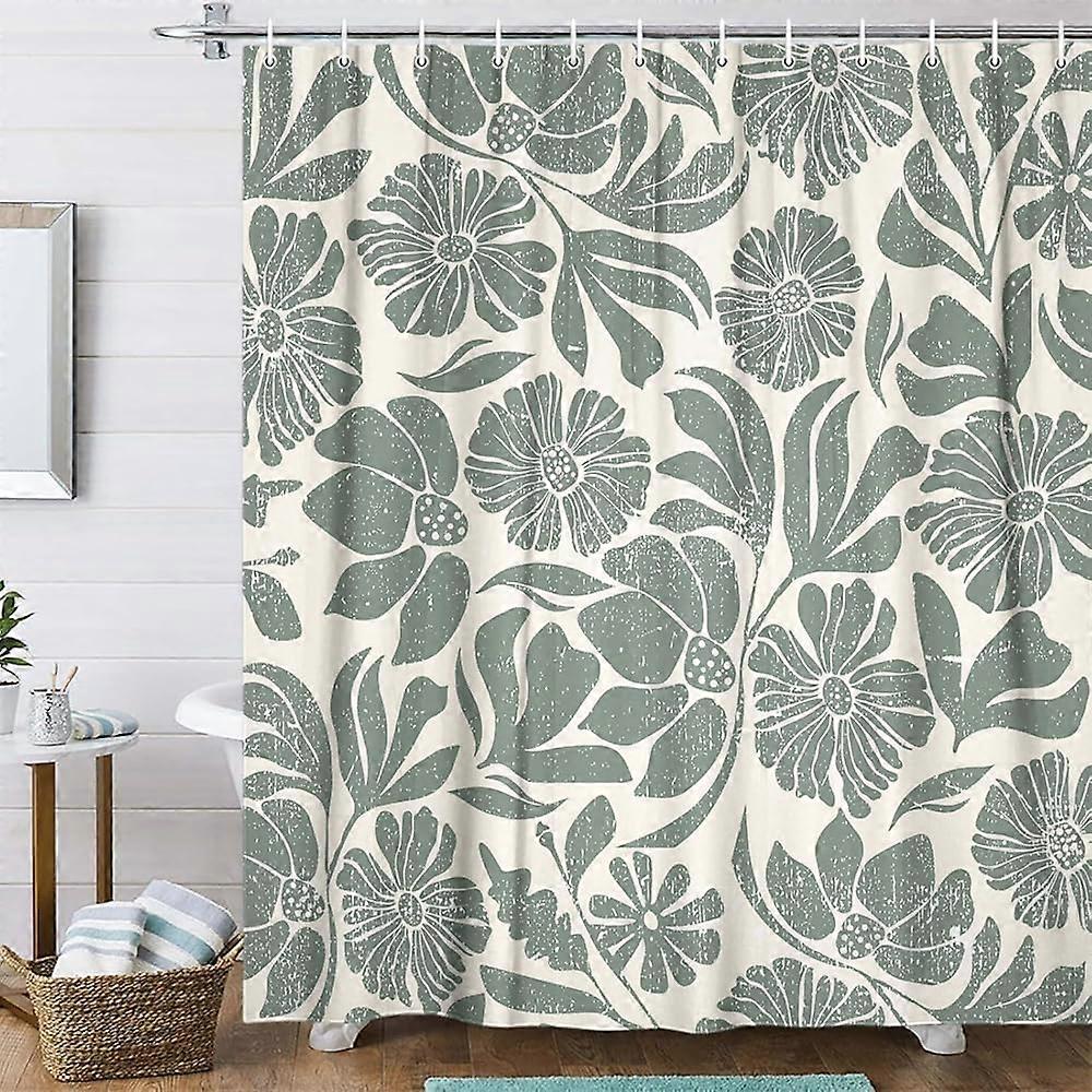 Vintage Estetik Çiçekli Duş Perdesi, Boho Trendy Botanik Çiçekler Banyo İçin Duş Perdesi, Rustik Çiftlik Evi Boho Bej ve Yeşil Bitkiler Moder