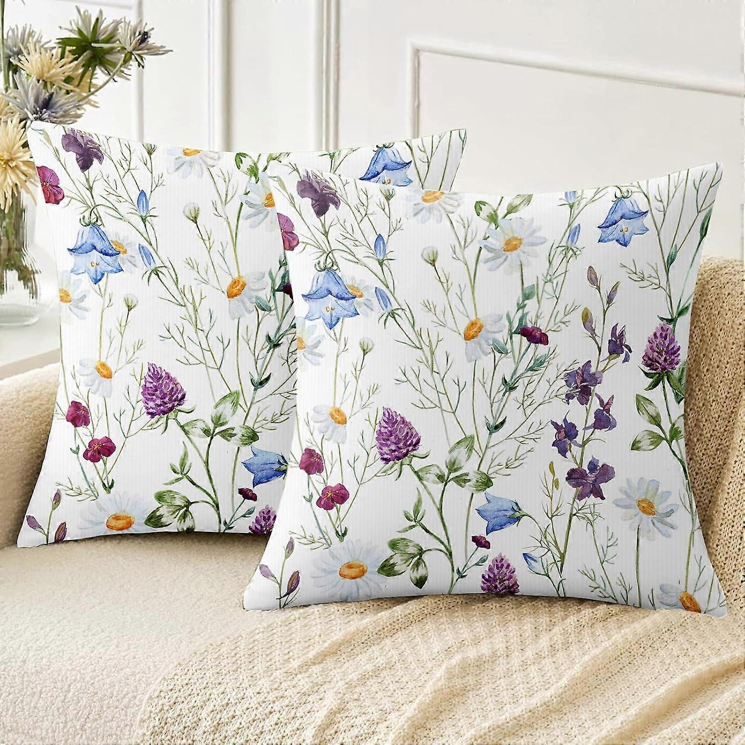Spring Pillow Covers 20x20 inch Set of 2, Soft Pillowcases Red Clover Flower Pattern Decorative Sofa Living Room Bed Square Pillow Case Cushion Cover-