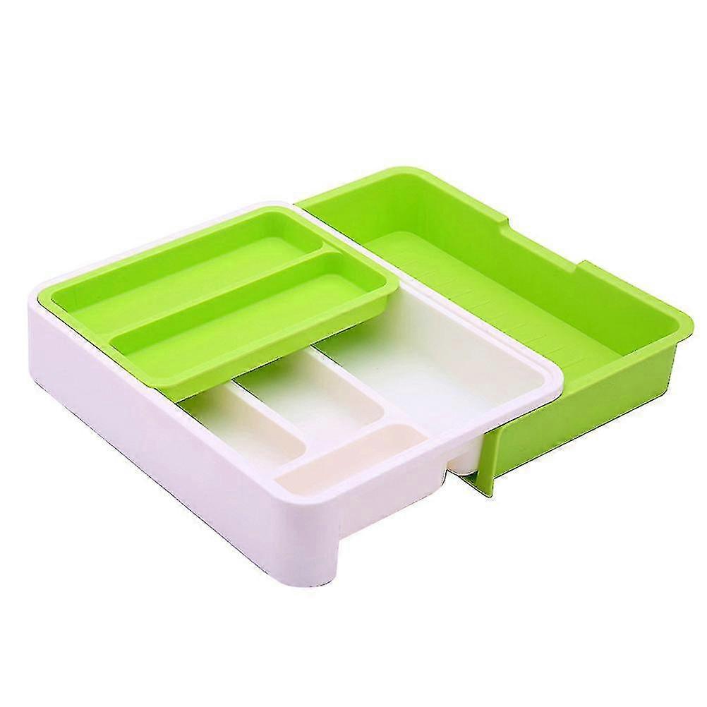 Telescopic Storage Box Partition Design Tableware Storage Tray (white + Green)