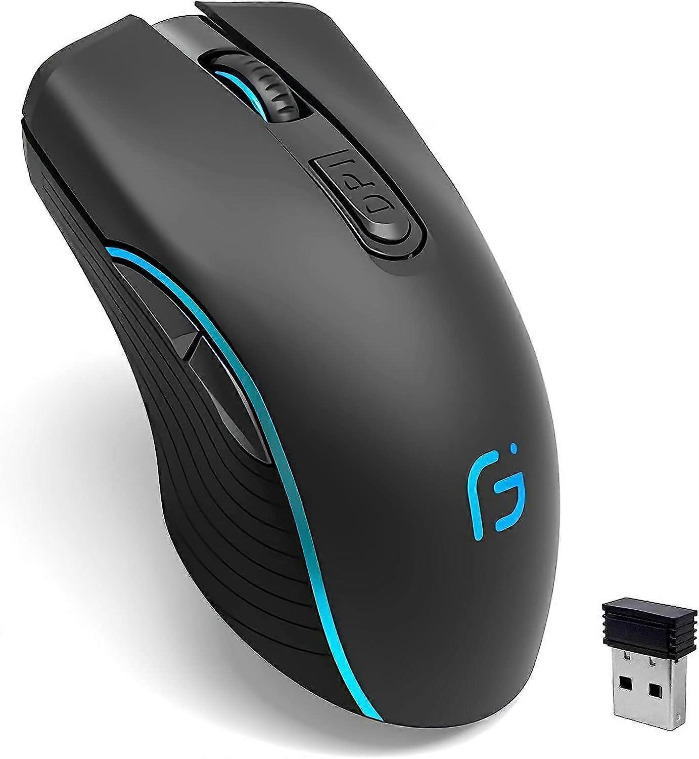 Bezprzewodowa mysz do gier, bezprzewodowa mysz akumulatorowa C8 Silent Click z kolorowymi diodami LED i 2400/1600/1000 DPI do laptopa i komputera