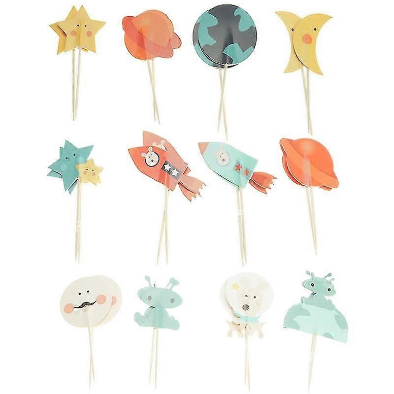 24pcs Space Rocket Cake Card Set Creatieve Leuke Decor Cake Insert Card voor Verjaardagsfeest Festival