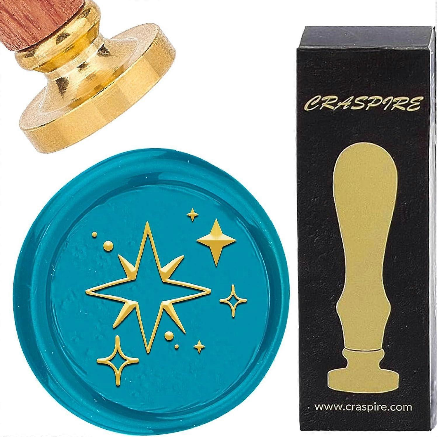 Twinkle Stars Wax Seal Stamp Shiny Eight Pointed Star Vintage Removable 30mm Brass Sealing Stamp Head with Wooden Handle for Envelopes Invitations Car