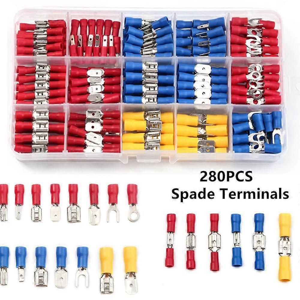 280PCS Insulated Electrical Wire Crimp Connectors Terminals Spade Butt Ring Fork Set Ring Lugs Terminals Assorted Kit