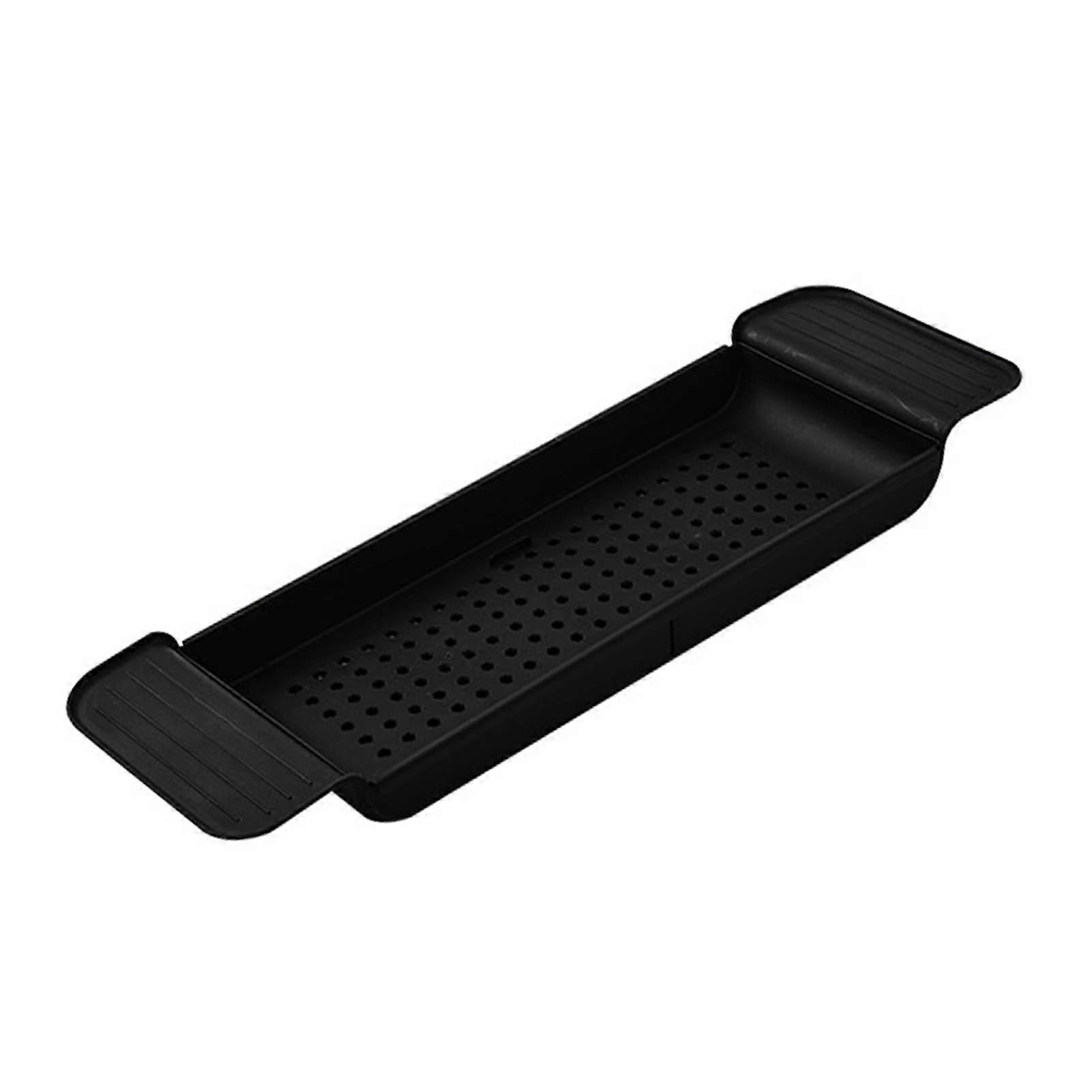 Black Expandable Bathtub Tray Caddy Table for Bathroom - Stable Placement Plastic Material Draining Design