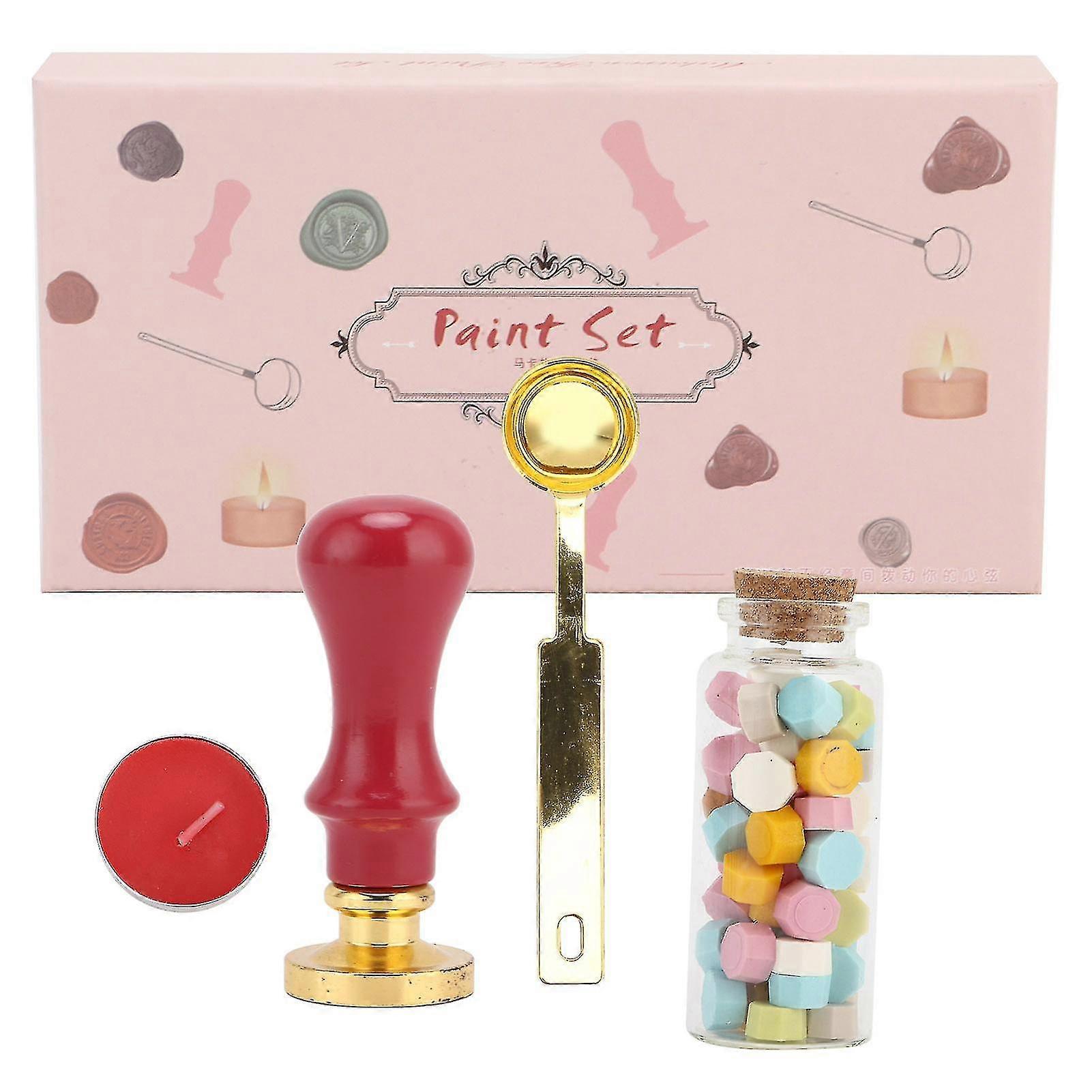 Diy Wax Seal Stamp Kit For Envelopes And Invitations With Clear Pattern, Macaron Color And Vermillion Handle - Perfect For Wedding Embellishment