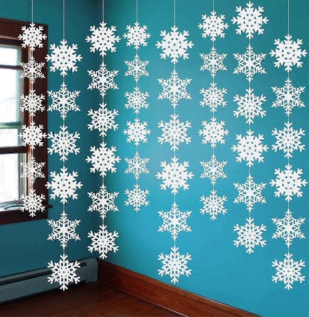 12PCS Snowflake Garland Winter Party Wonderland Birthday Decorations - Christmas Snow Flake Streamers Strings Hanging