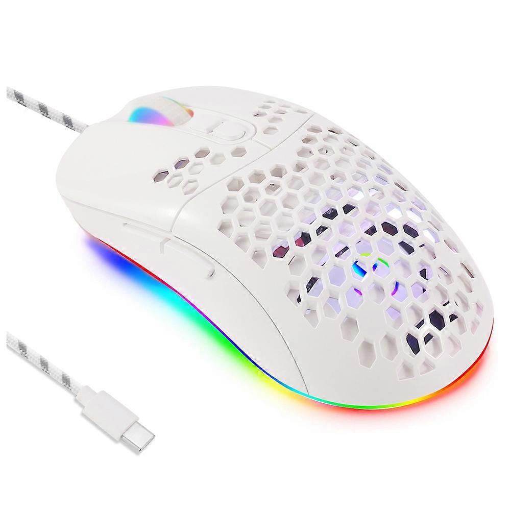 Shell Wired Mechanical Gaming Mice USB Luminous Light Mouse 7200DPI Adjustable Optical Mouse, Whit