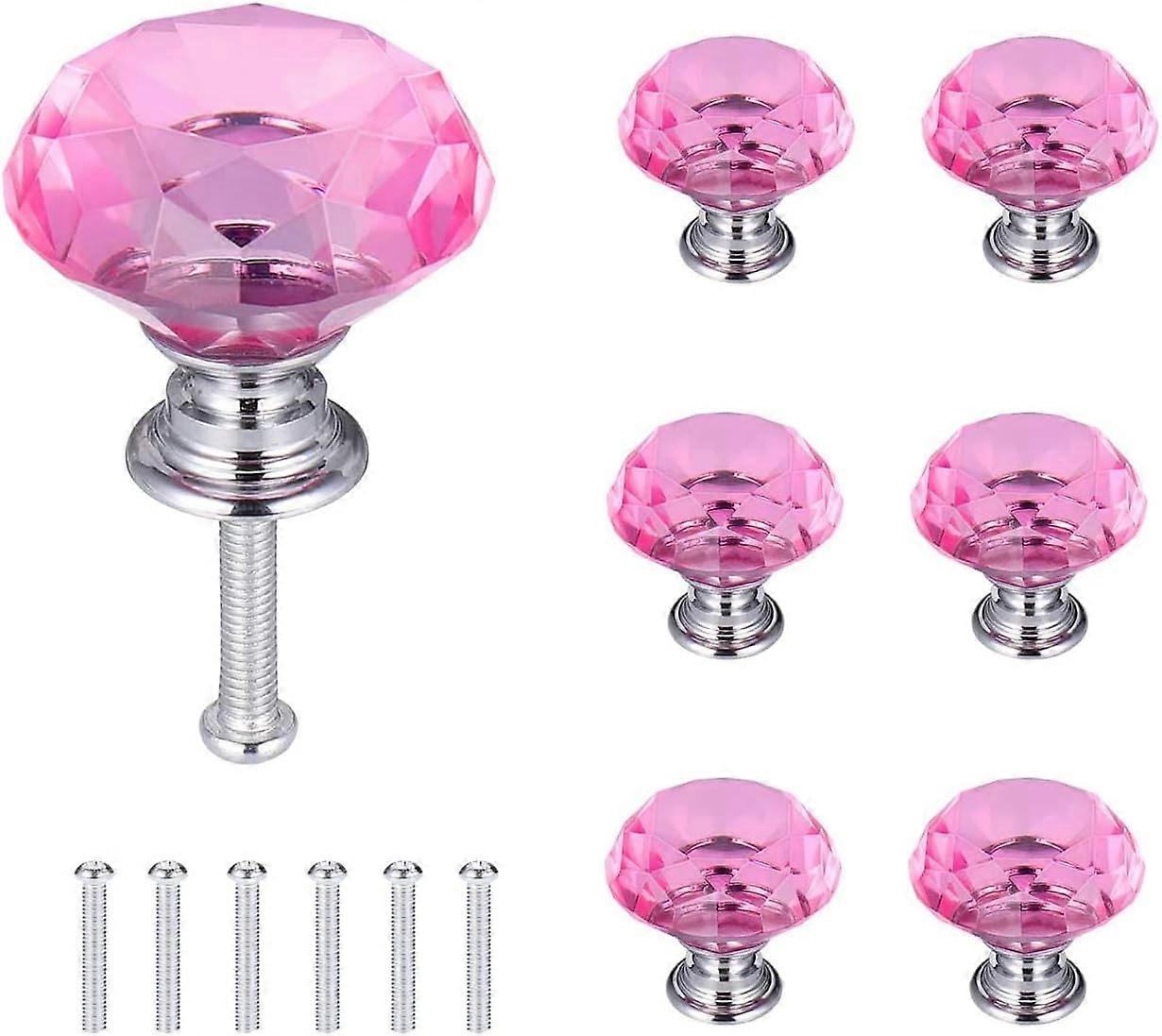 6 PCS Crystal Door Knobs, Drawer Knobs, Diamond Pulls with Screws
