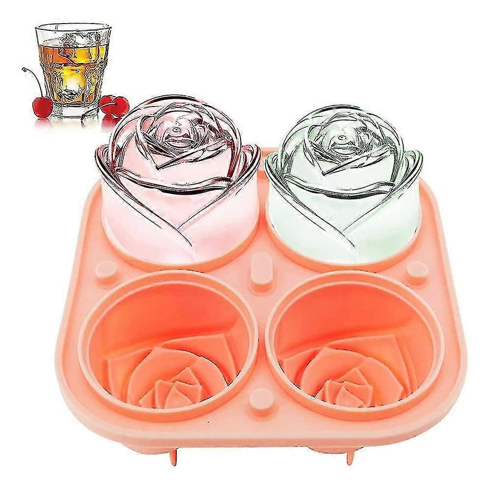 Rose Ice Cube Molds - Silicone Flower-shaped Cubes For Chilling Whiskey And Cocktails (bpa-free, Pink)