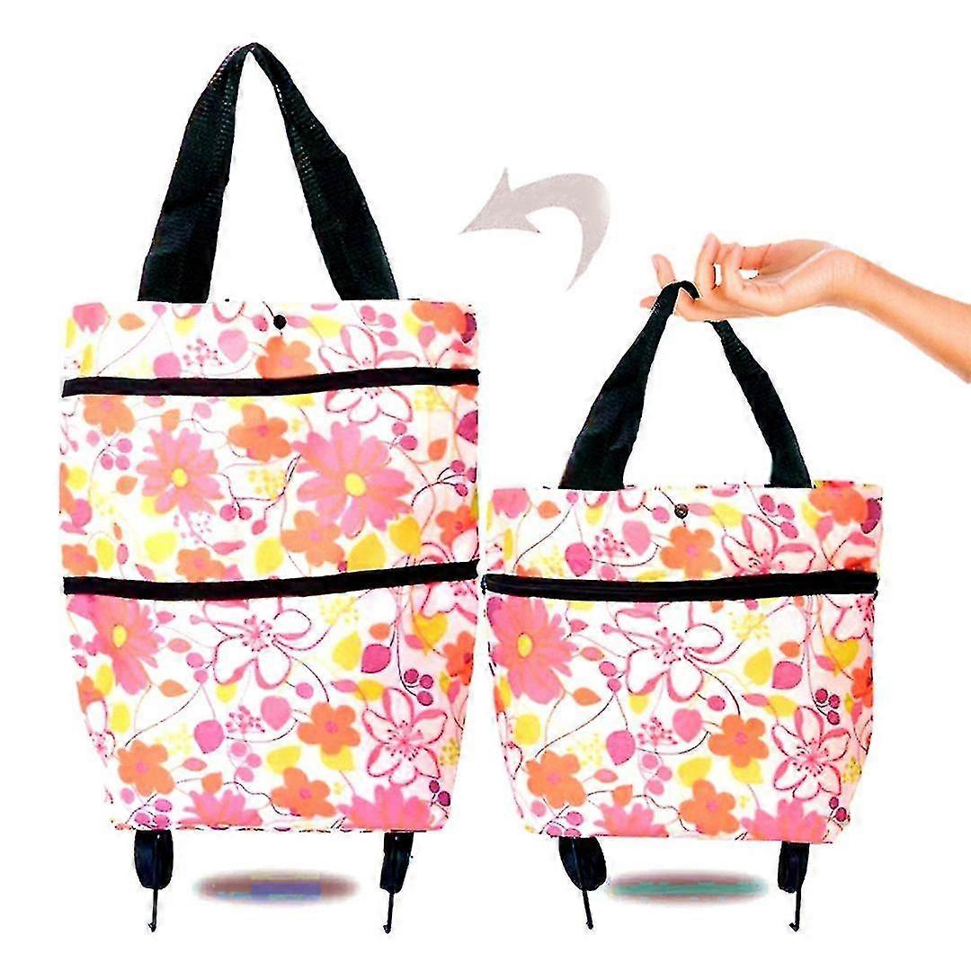 Large Capacity Foldable Shopping Bag With Wheels, Reusable, Multifunctional