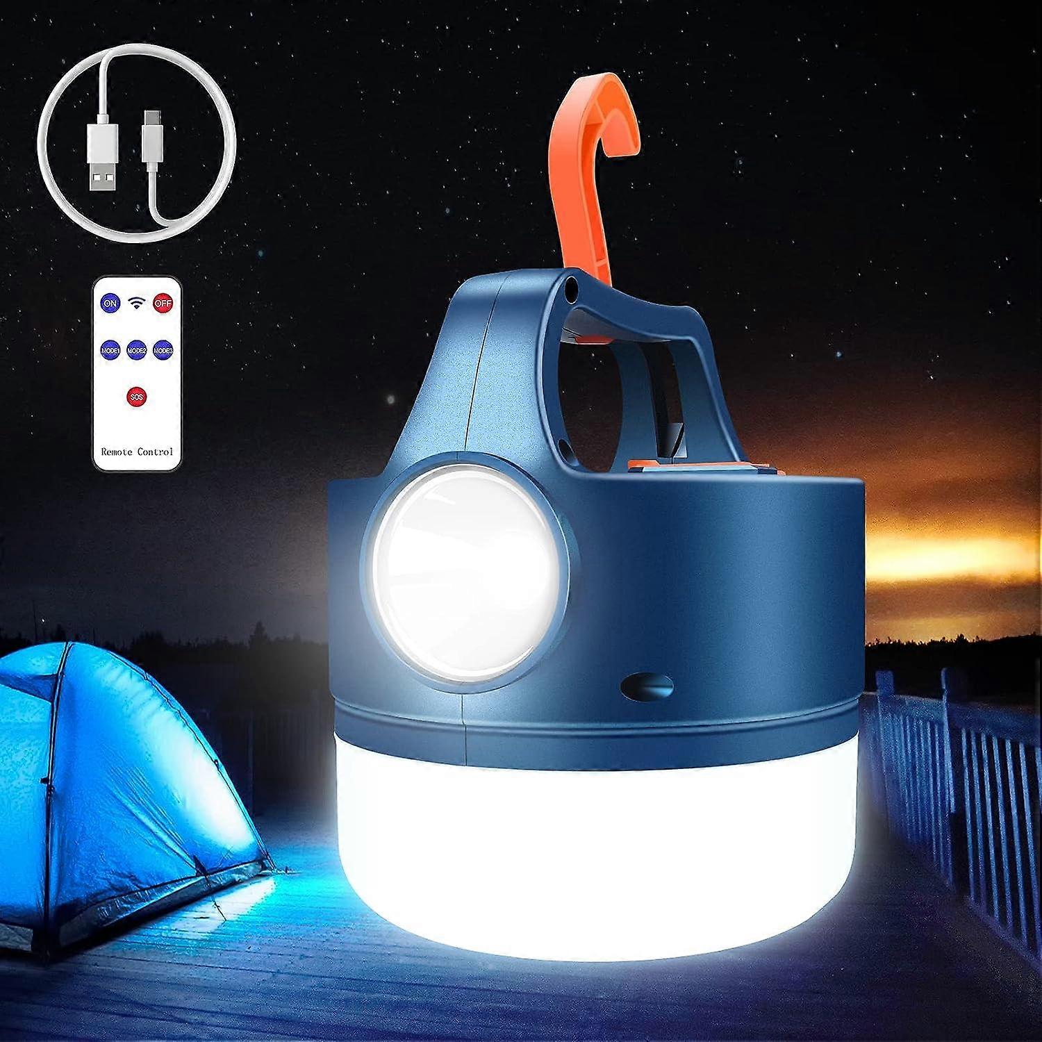 USB or Solar Rechargeable LED Camping Light 2400mAh 5 Mode Torch Waterproof Portable Hanging Torch for Camping, Reading, DIY, Rescue, Garage, Cave [En